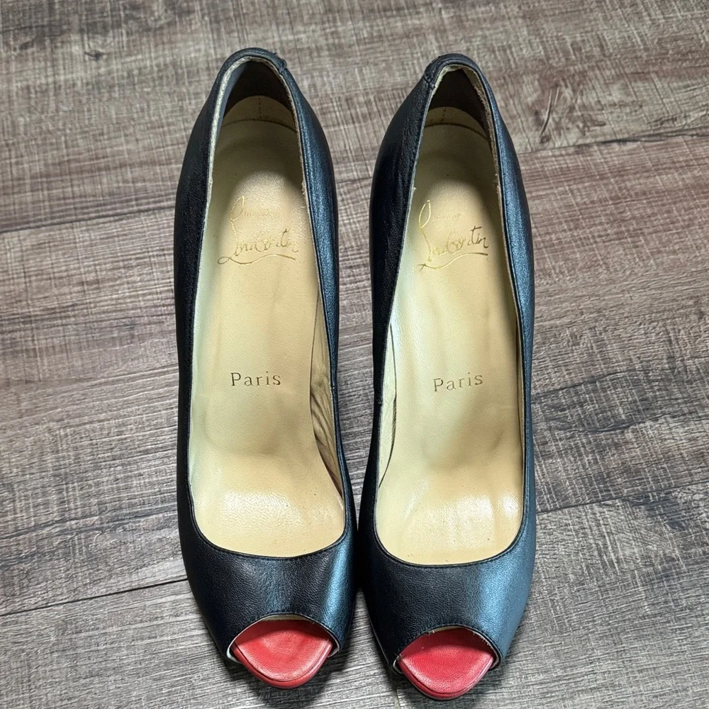 Christian Louboutin Black Peep Toe Heels - Picture 2 of 15